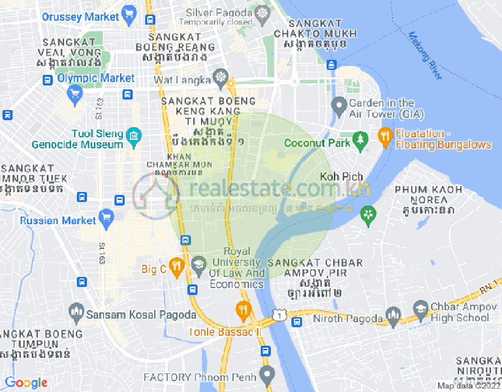 Map of Tonle Bassac, Chamkarmon, Phnom Penh