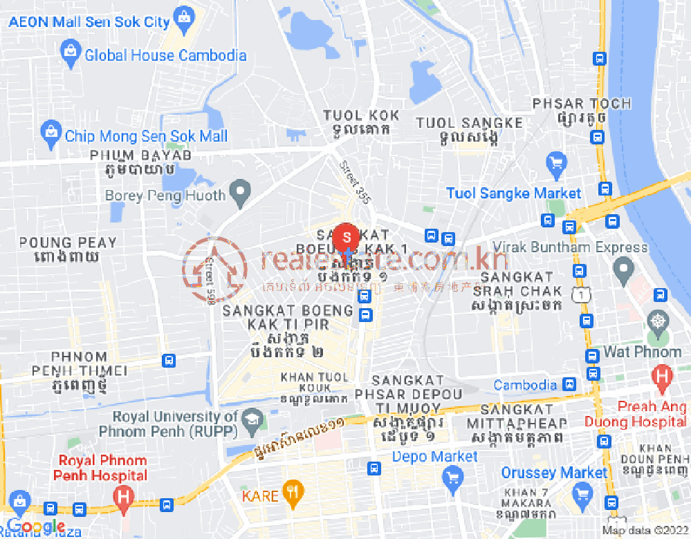 Mapa: Boeung Kak 1, Toul Kork, Phnom Penh