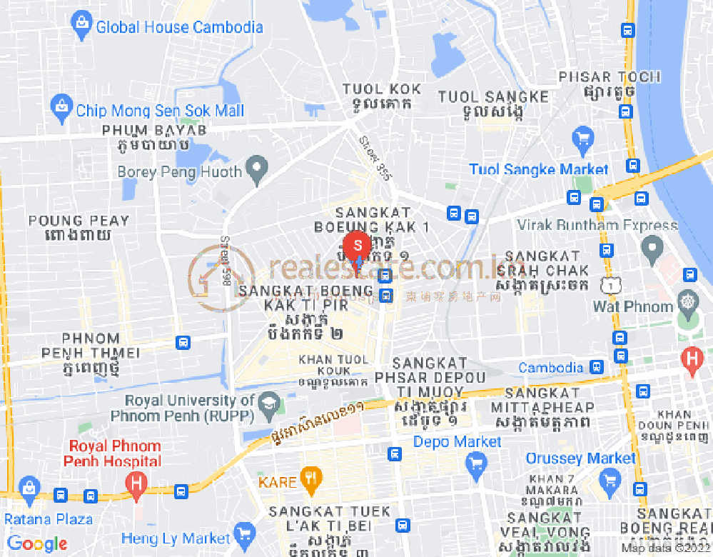 Mapa: Boeung Kak 1, Toul Kork, Phnom Penh