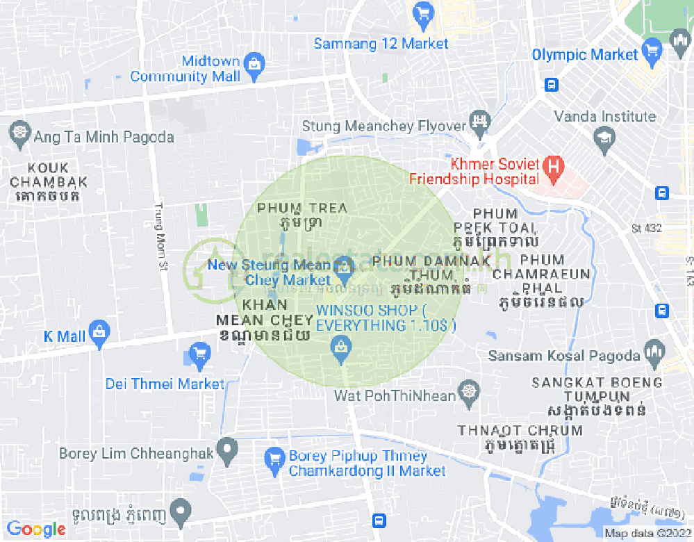 Stueng Mean chey 1镇, 棉芷区, 金边地图