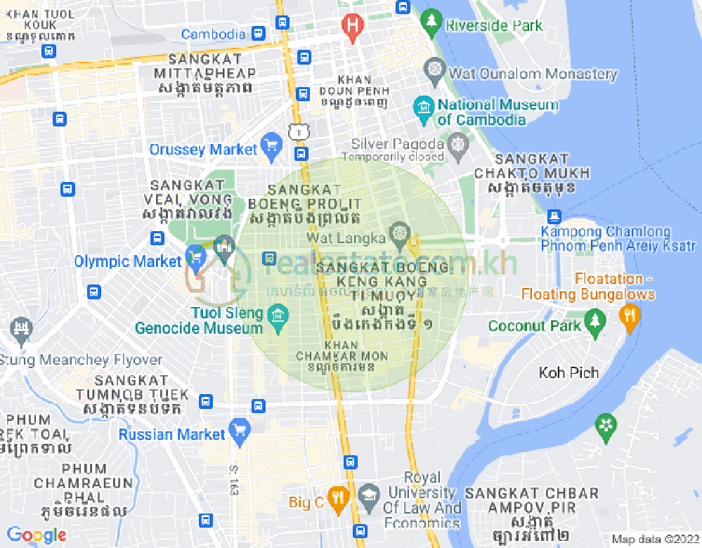 만경강1부구(BKK1), 벙껭깡, 프놈펜 지도