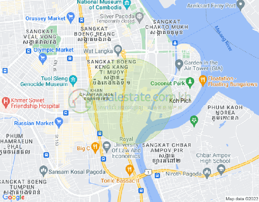 Map of Tonle Bassac, Chamkarmon, Phnom Penh