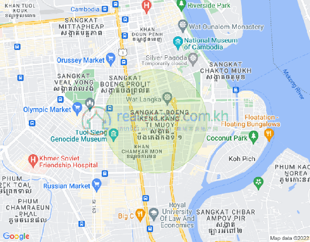 만경강1부구(BKK1), 벙껭깡, 프놈펜 지도