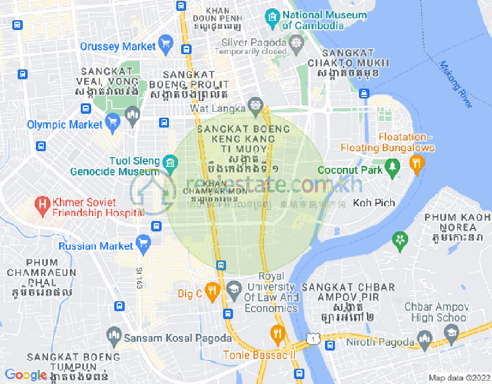 Map of Tonle Bassac, Chamkarmon, Phnom Penh