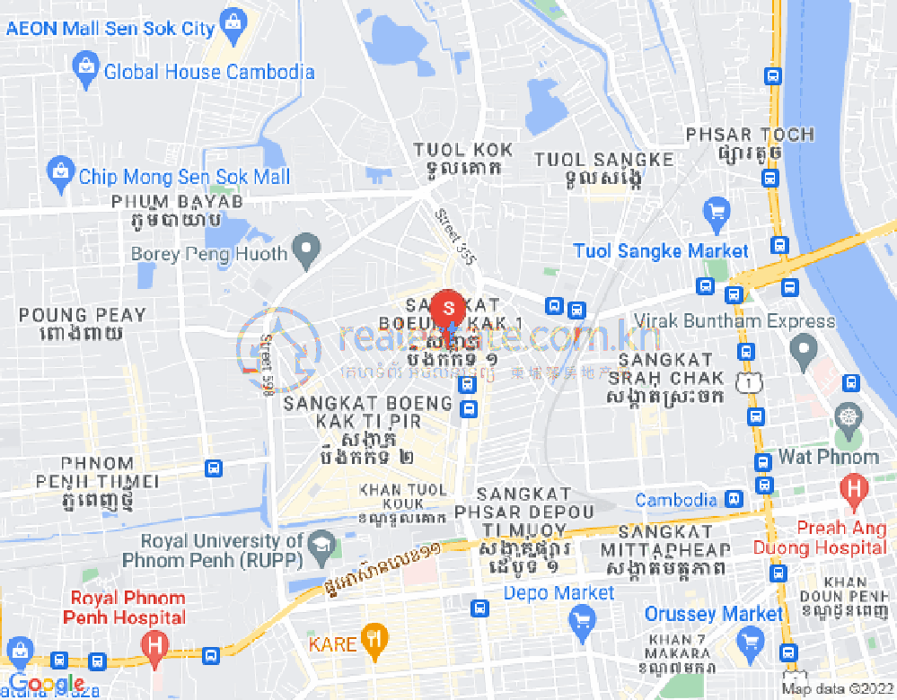 Mapa: Boeung Kak 1, Toul Kork, Phnom Penh