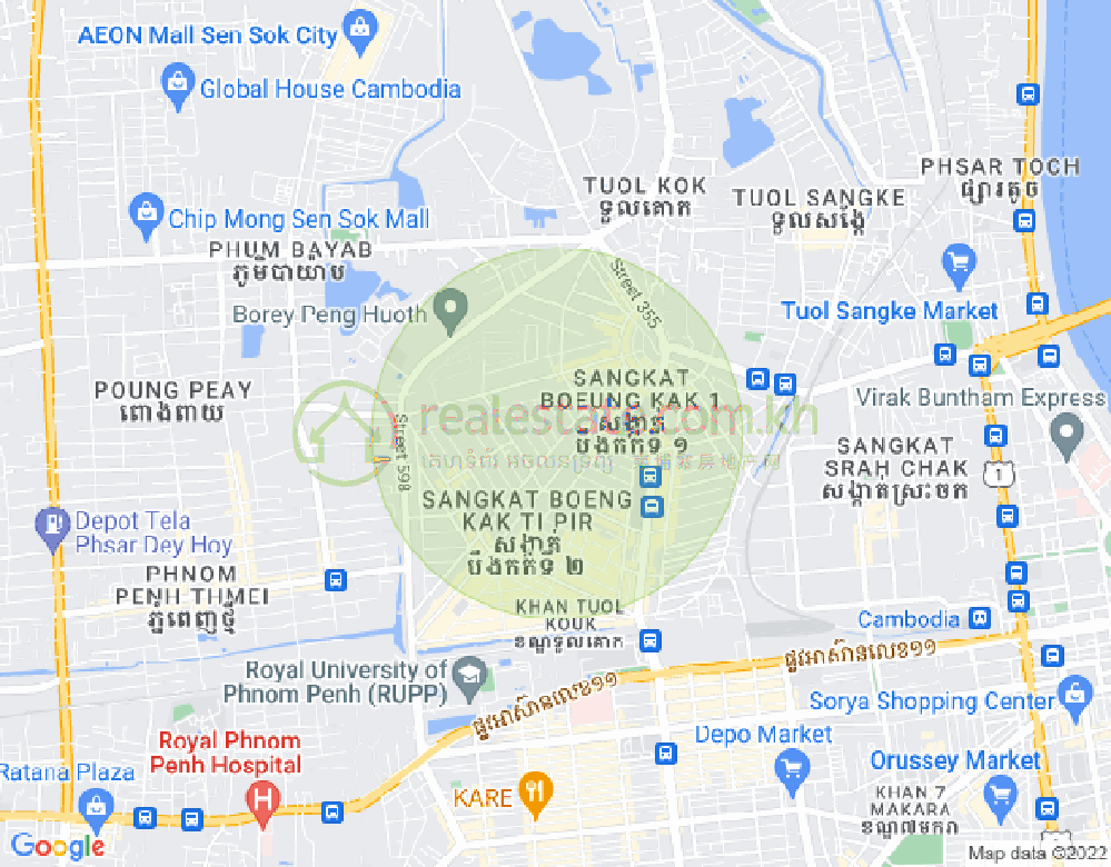 Map of Boeung Kak 1, Toul Kork, Phnom Penh