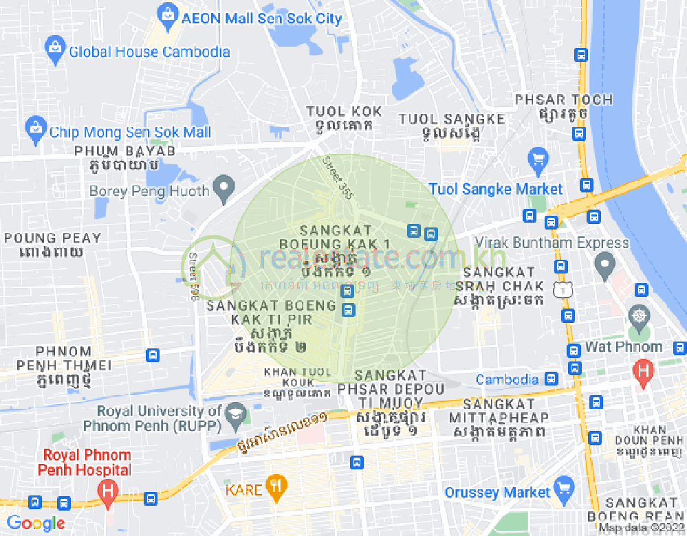 Map of Boeung Kak 1, Toul Kork, Phnom Penh