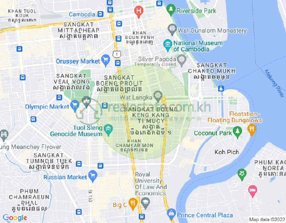 万景岗1分区（BKK1), 波哥堪, 金边地图