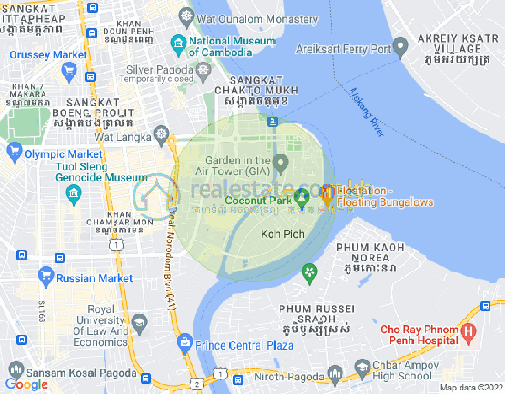 Карта Тонле Бассак, Чамкармон, Пномпень