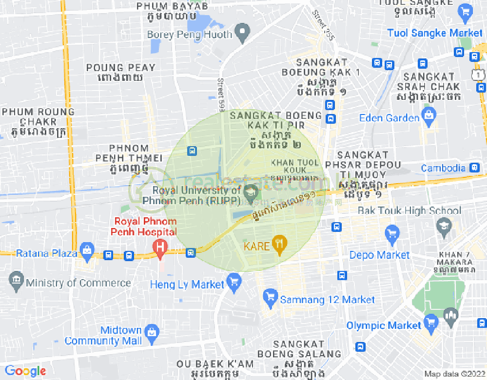 Map of Boeung Kak 2, Toul Kork, Phnom Penh