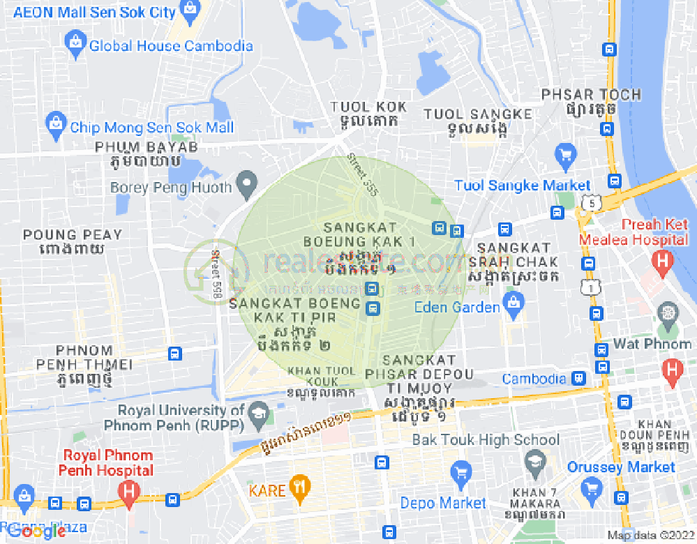 Map of Boeung Kak 1, Toul Kork, Phnom Penh
