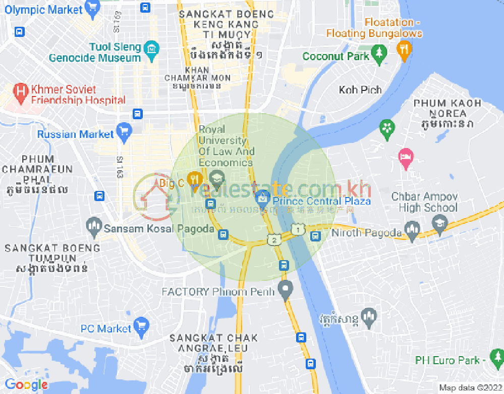 Map of Tonle Bassac, Chamkarmon, Phnom Penh