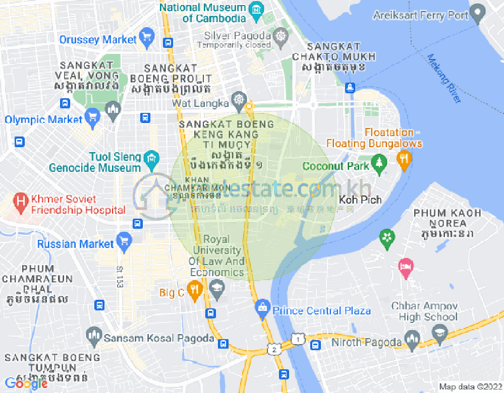 Mapa: Tonle Bassac, Chamkarmon, Phnom Penh
