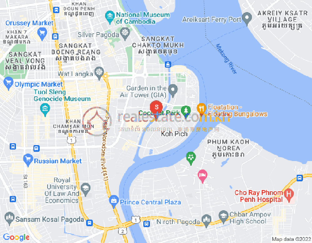 Mapa: Tonle Bassac, Chamkarmon, Phnom Penh