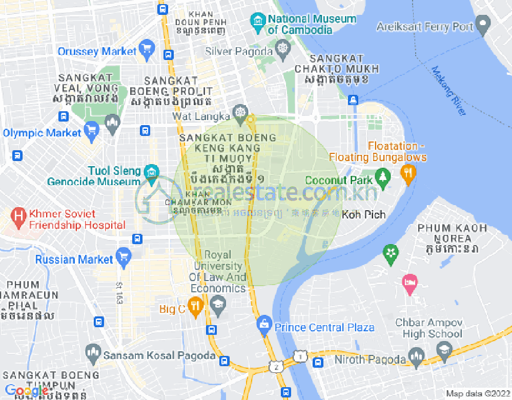 Map of Tonle Bassac, Chamkarmon, Phnom Penh