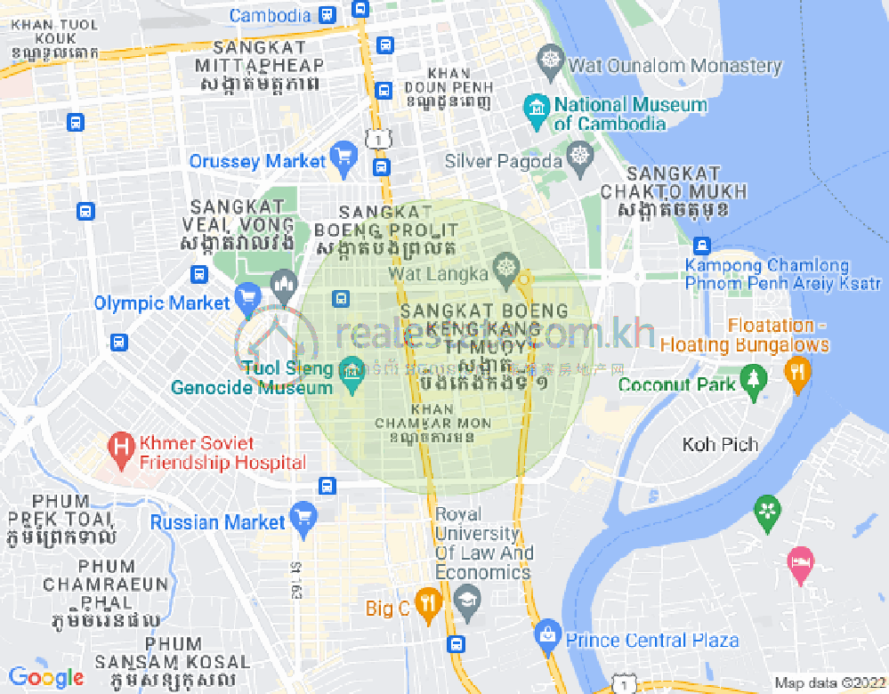 만경강1부구(BKK1), 벙껭깡, 프놈펜 지도