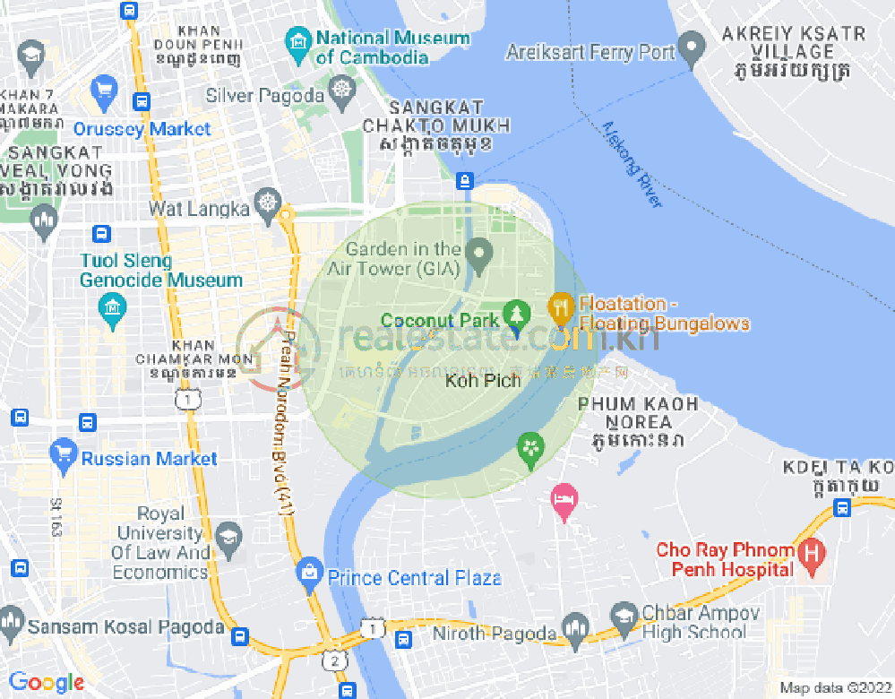 Map of Tonle Bassac, Chamkarmon, Phnom Penh