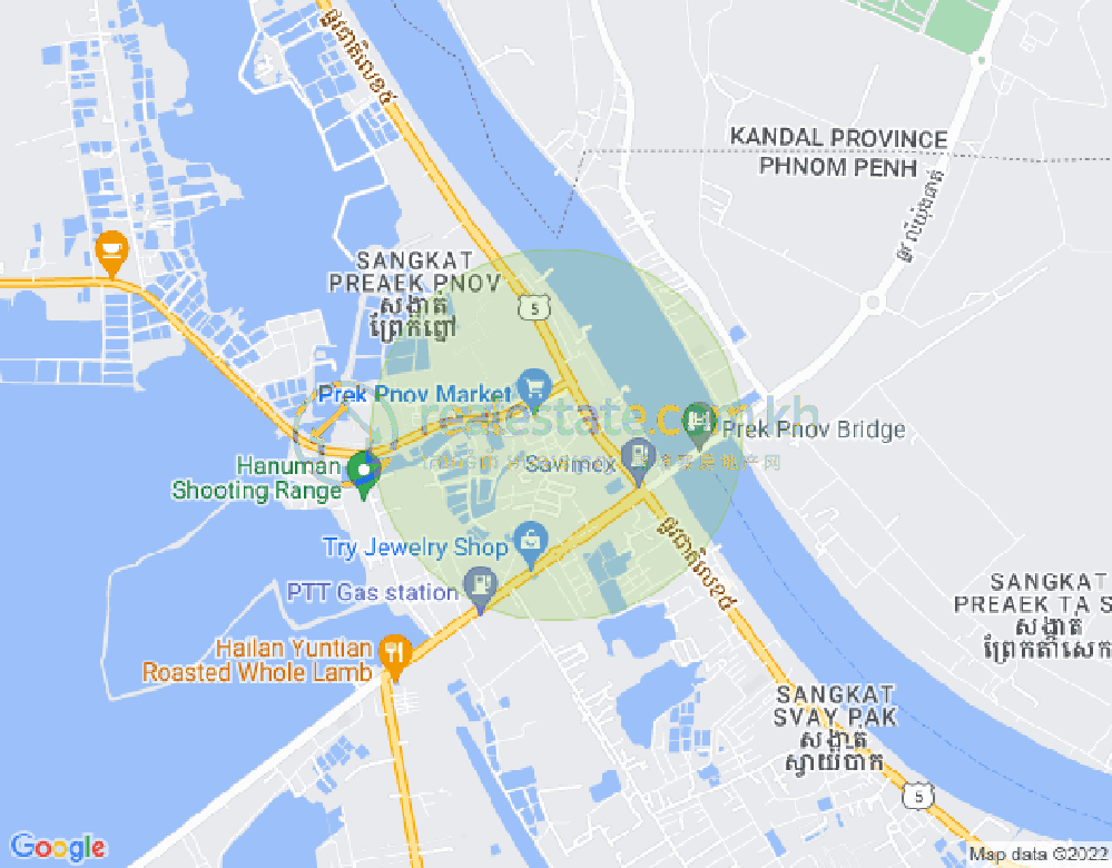 Mapa: Kouk Roka, Prek Pnov, Phnom Penh