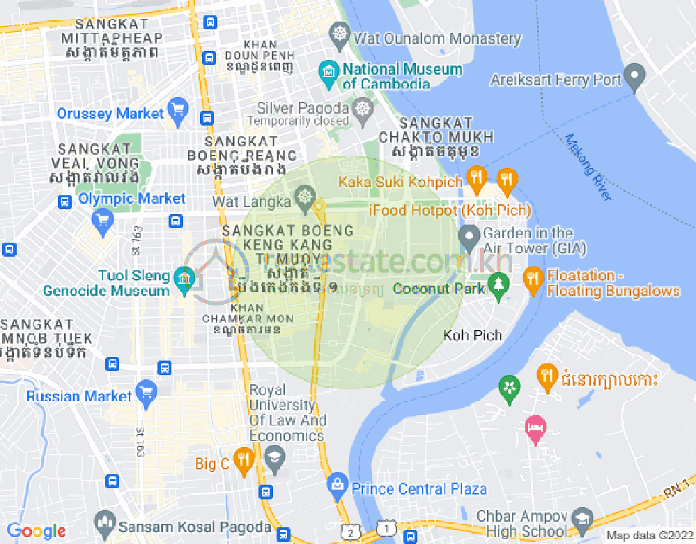 Map of Tonle Bassac, Chamkarmon, Phnom Penh