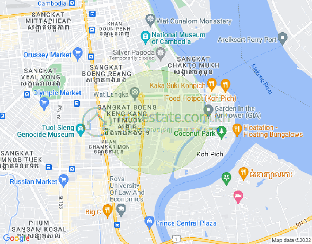 Mapa: Tonle Bassac, Chamkarmon, Phnom Penh