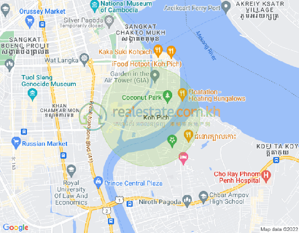 Mapa: Tonle Bassac, Chamkarmon, Phnom Penh