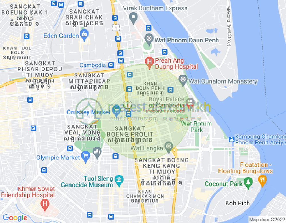 Mapa: Boeng Reang, Daun Penh, Phnom Penh