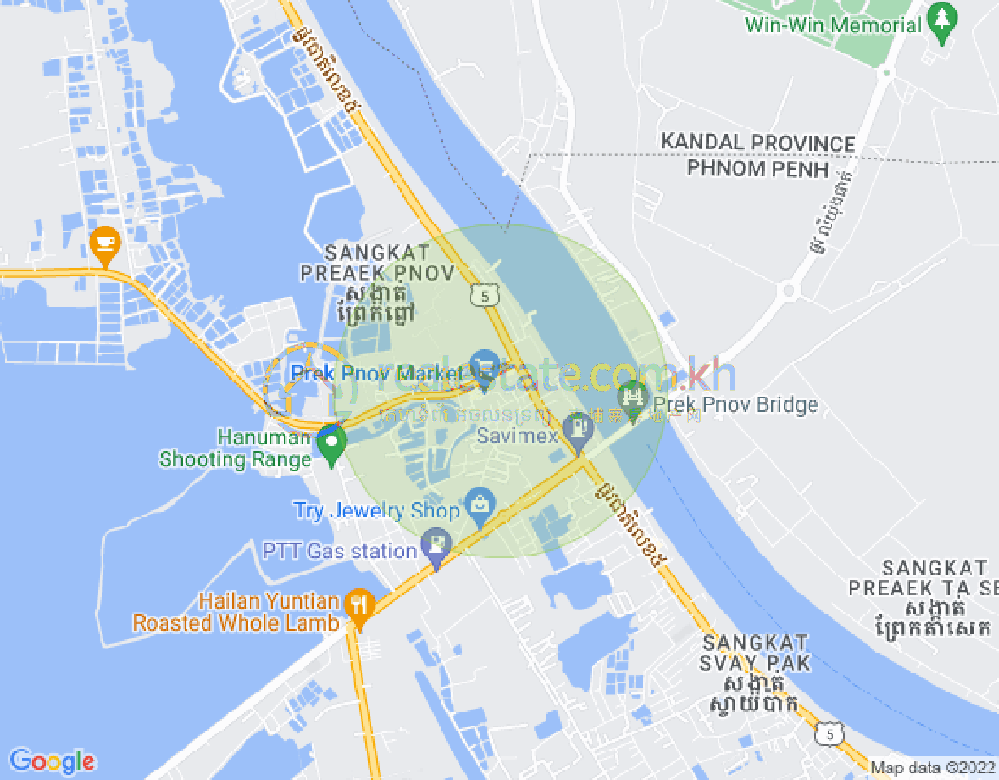 Mapa: Kouk Roka, Prek Pnov, Phnom Penh