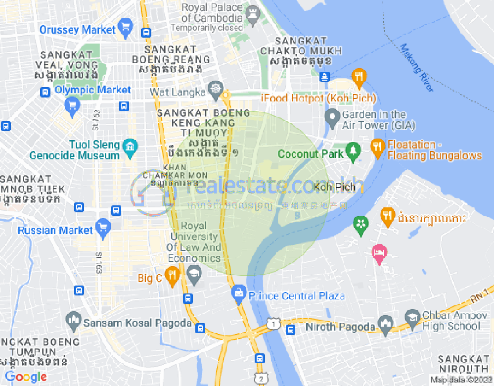 Mapa: Tonle Bassac, Chamkarmon, Phnom Penh