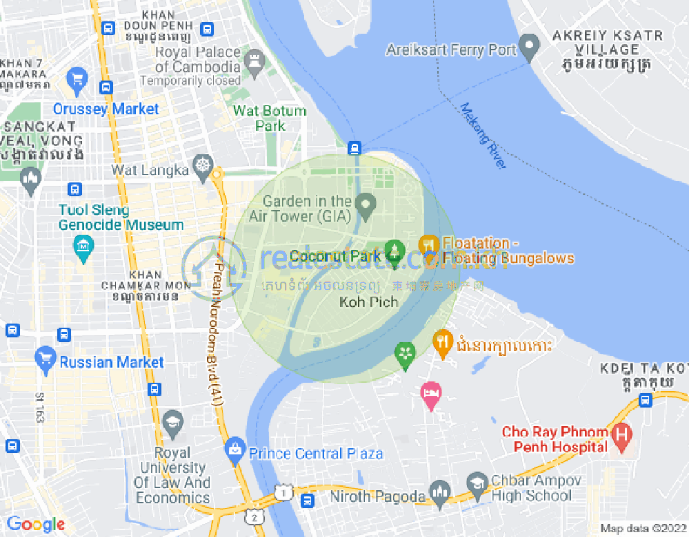 Mapa: Tonle Bassac, Chamkarmon, Phnom Penh