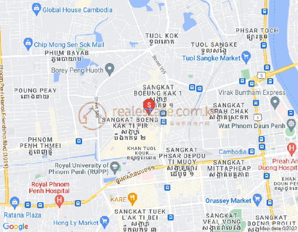 Mapa: Boeung Kak 1, Toul Kork, Phnom Penh