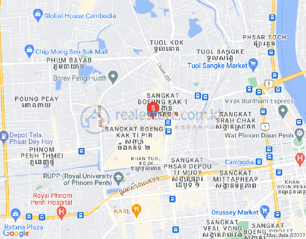 Map of Boeung Kak 1, Toul Kork, Phnom Penh