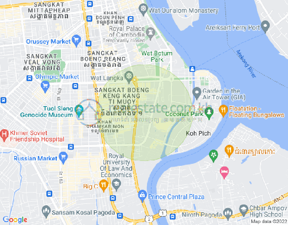 Map of Tonle Bassac, Chamkarmon, Phnom Penh