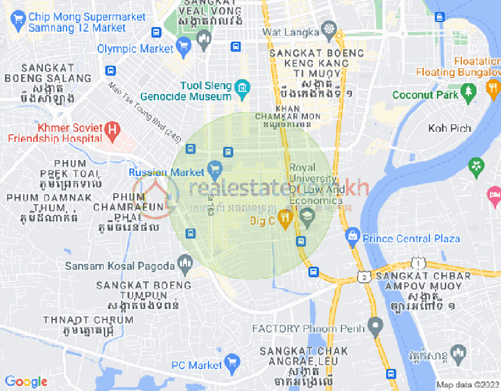 トゥールトンポン1, チャムカモン, プノンペンの地図