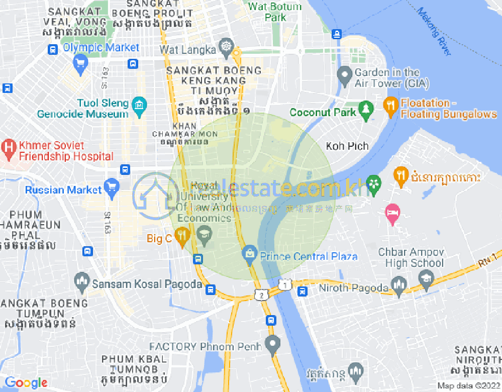 Mapa: Tonle Bassac, Chamkarmon, Phnom Penh