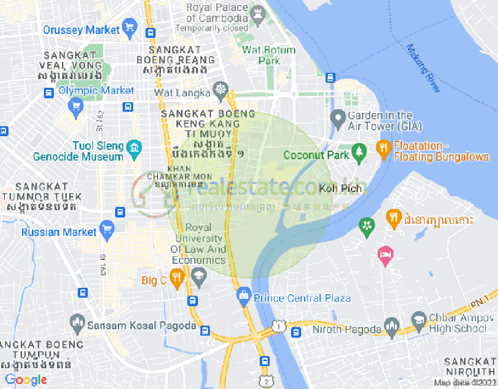 Карта Тонле Бассак, Чамкармон, Пномпень