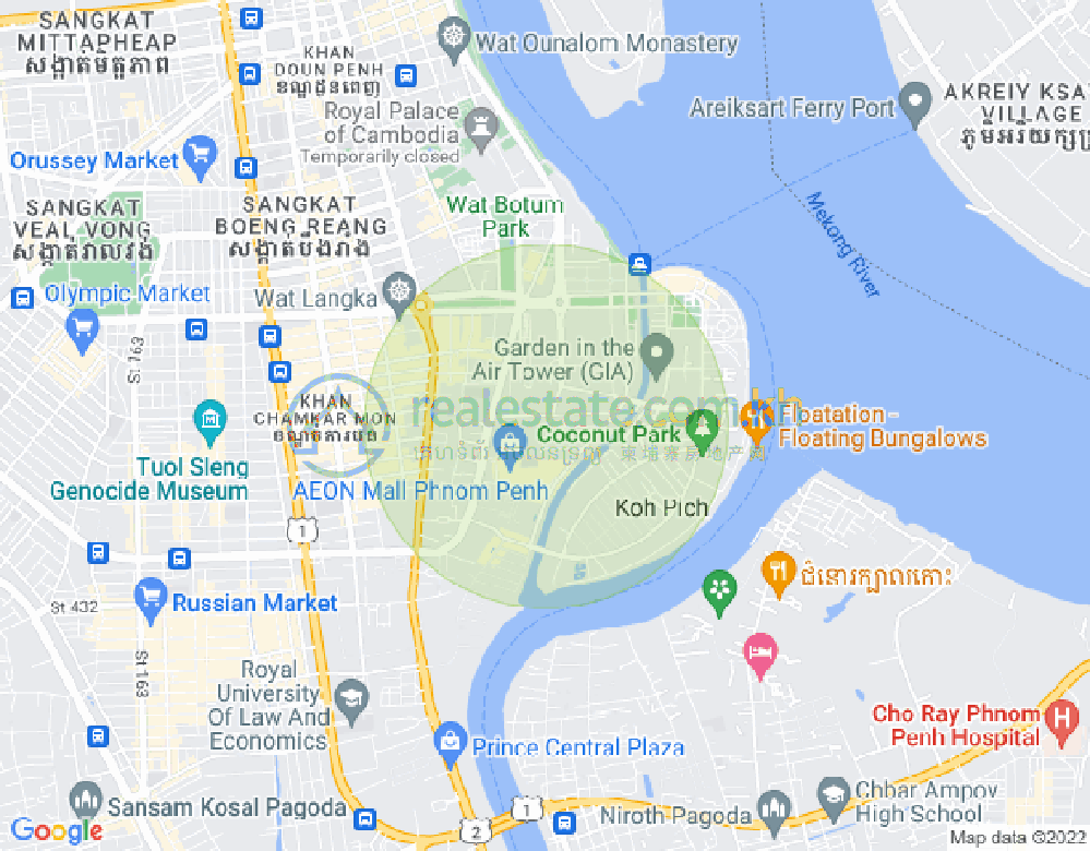 Mapa: Tonle Bassac, Chamkarmon, Phnom Penh