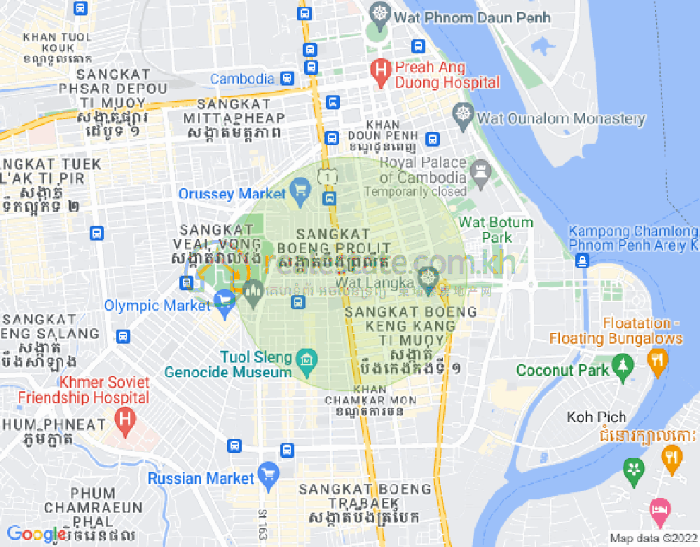 Mapa: Boeng Reang, Daun Penh, Phnom Penh