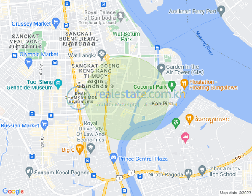 Mapa: Tonle Bassac, Chamkarmon, Phnom Penh
