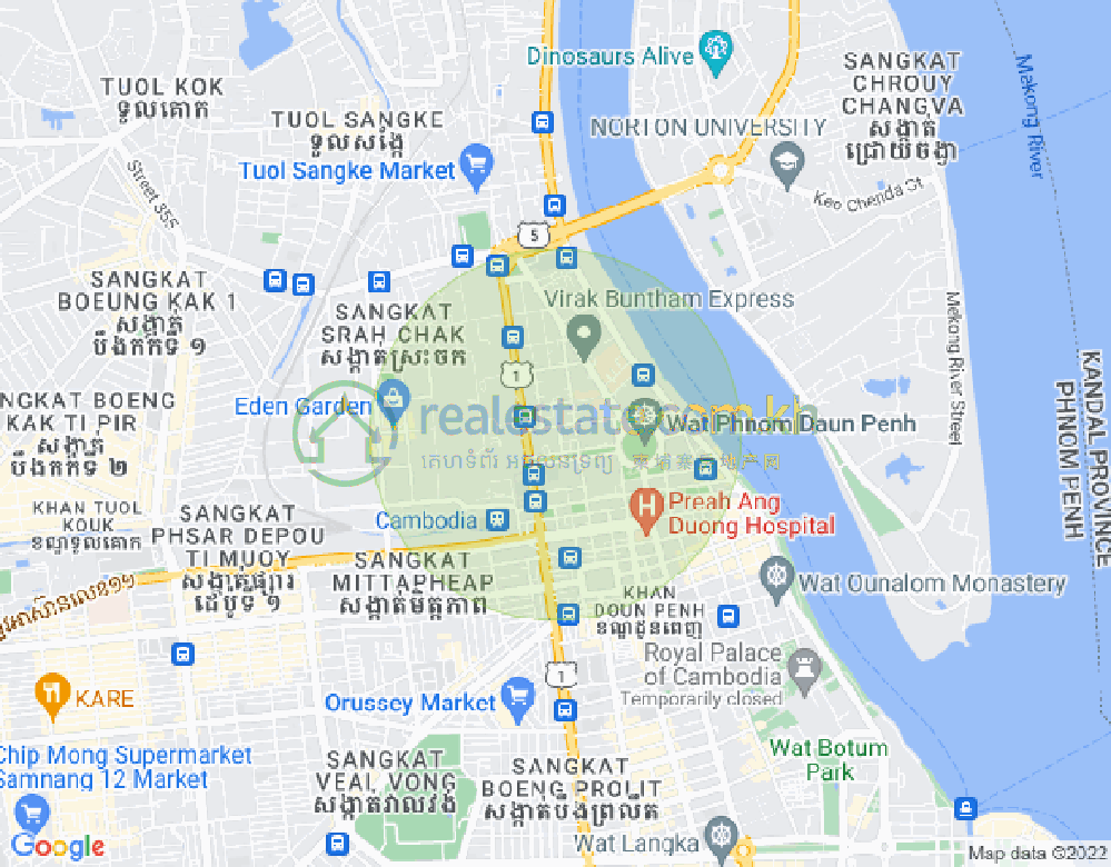Mapa: Srah Chak, Daun Penh, Phnom Penh