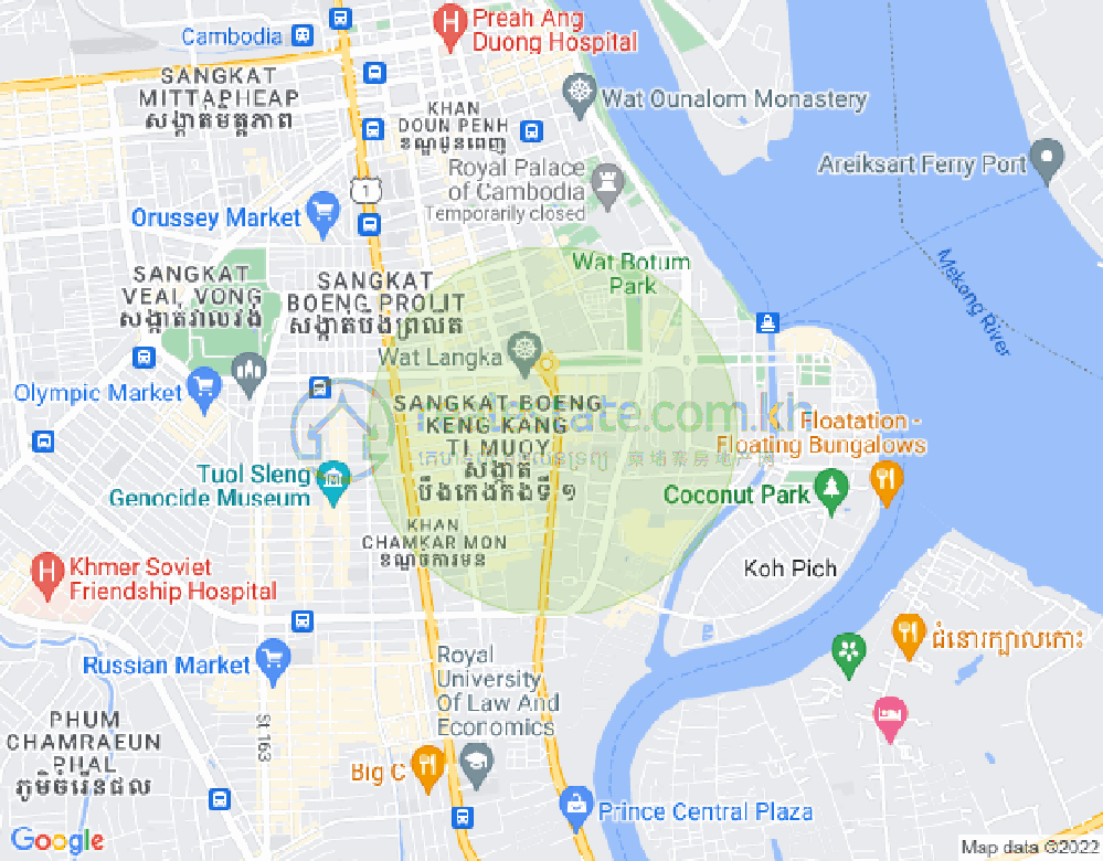 Mapa: Tonle Bassac, Chamkarmon, Phnom Penh