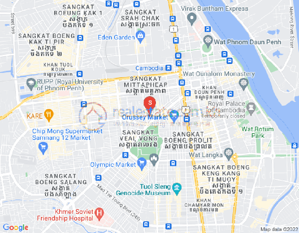 Mapa: Boeung Kak 1, Toul Kork, Phnom Penh