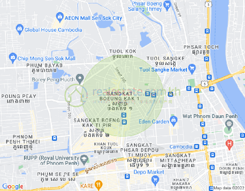 Mapa: Boeung Kak 1, Toul Kork, Phnom Penh