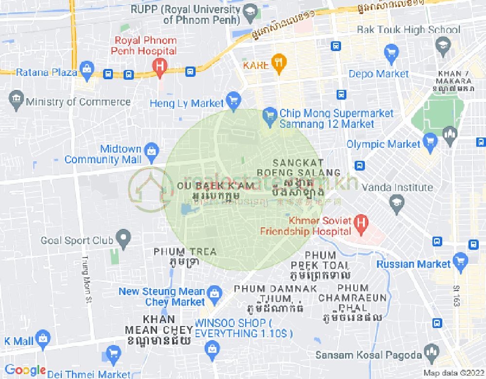 Ou Baek K'am村, 森速区, 金边地图