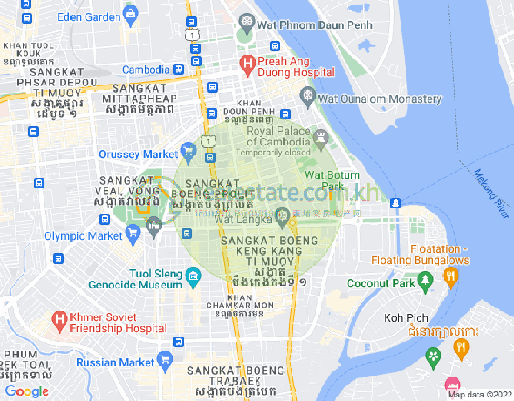 Carte de Boeng Reang, Daun Penh, Phnom Penh