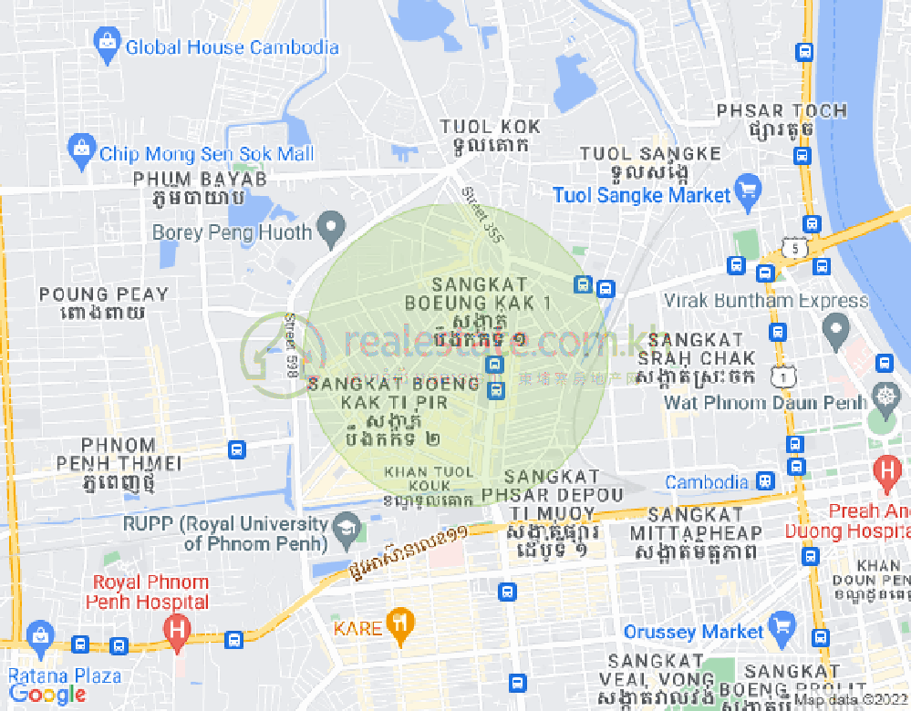 Mapa: Boeung Kak 1, Toul Kork, Phnom Penh
