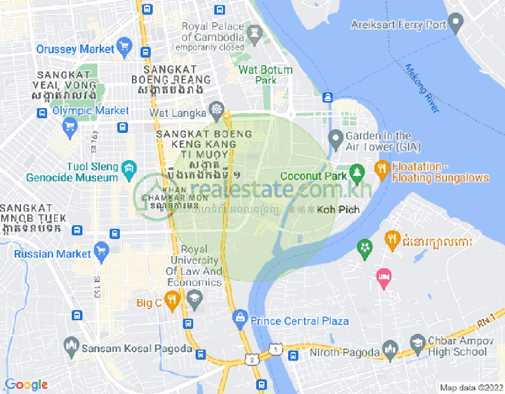 Map of Tonle Bassac, Chamkarmon, Phnom Penh