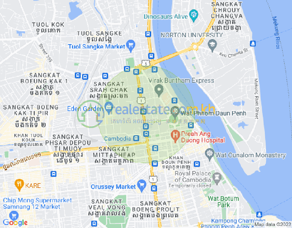 Map of Srah Chak, Daun Penh, Phnom Penh