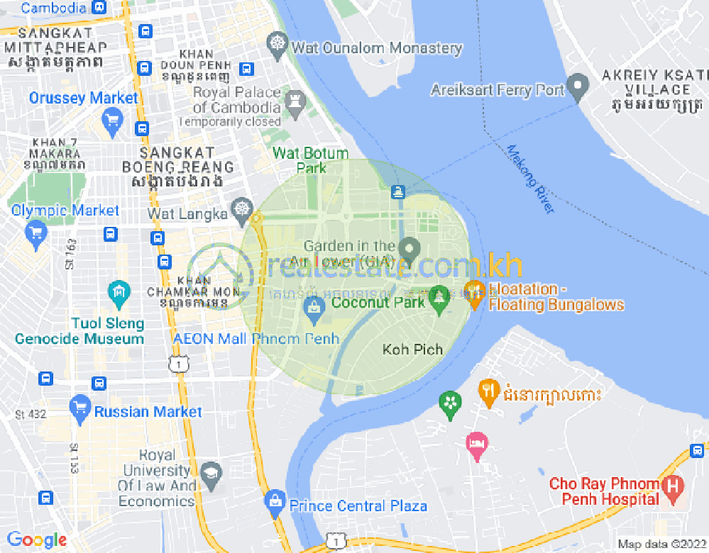 Mapa: Tonle Bassac, Chamkarmon, Phnom Penh