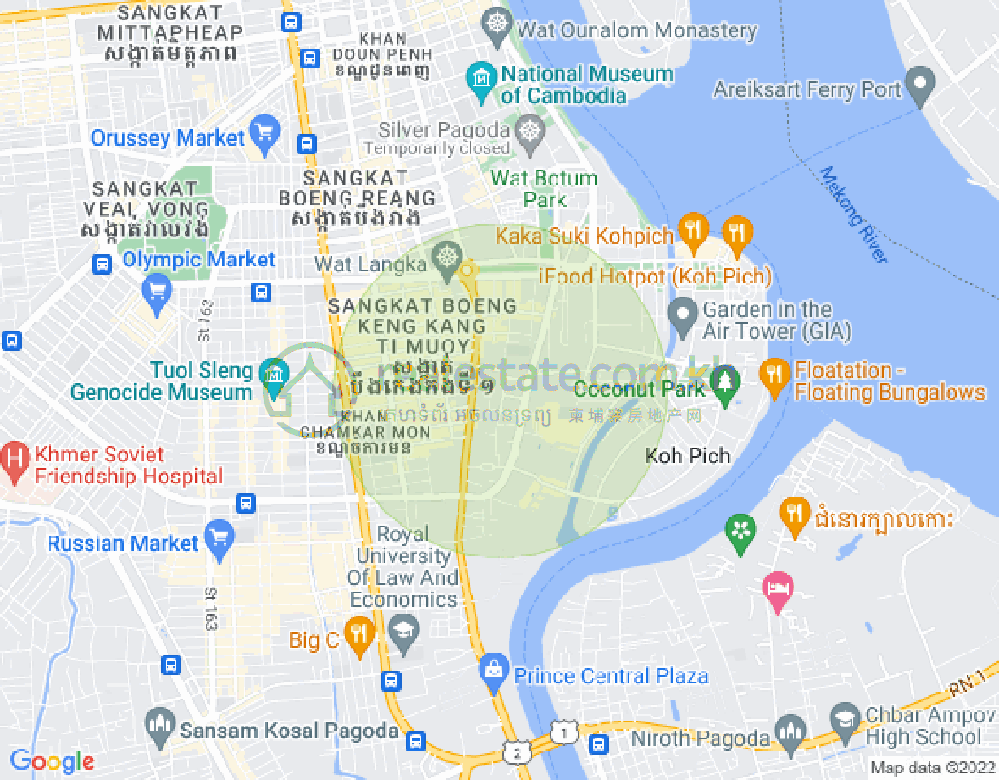 Map of Tonle Bassac, Chamkarmon, Phnom Penh