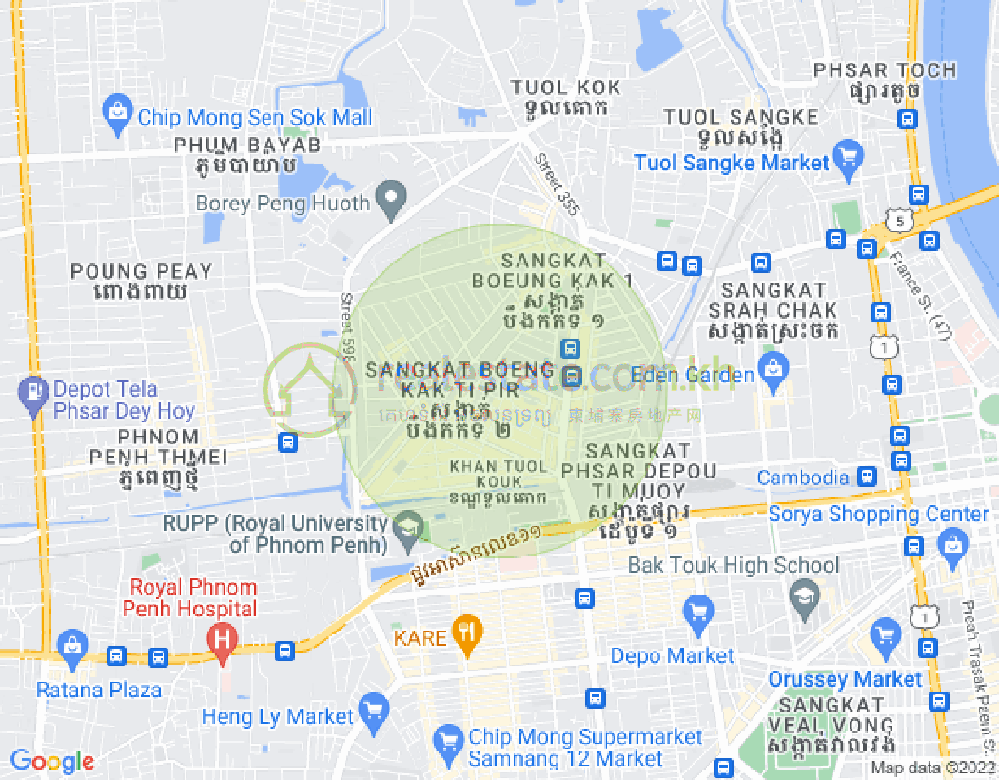 Mapa: Boeung Kak 2, Toul Kork, Phnom Penh